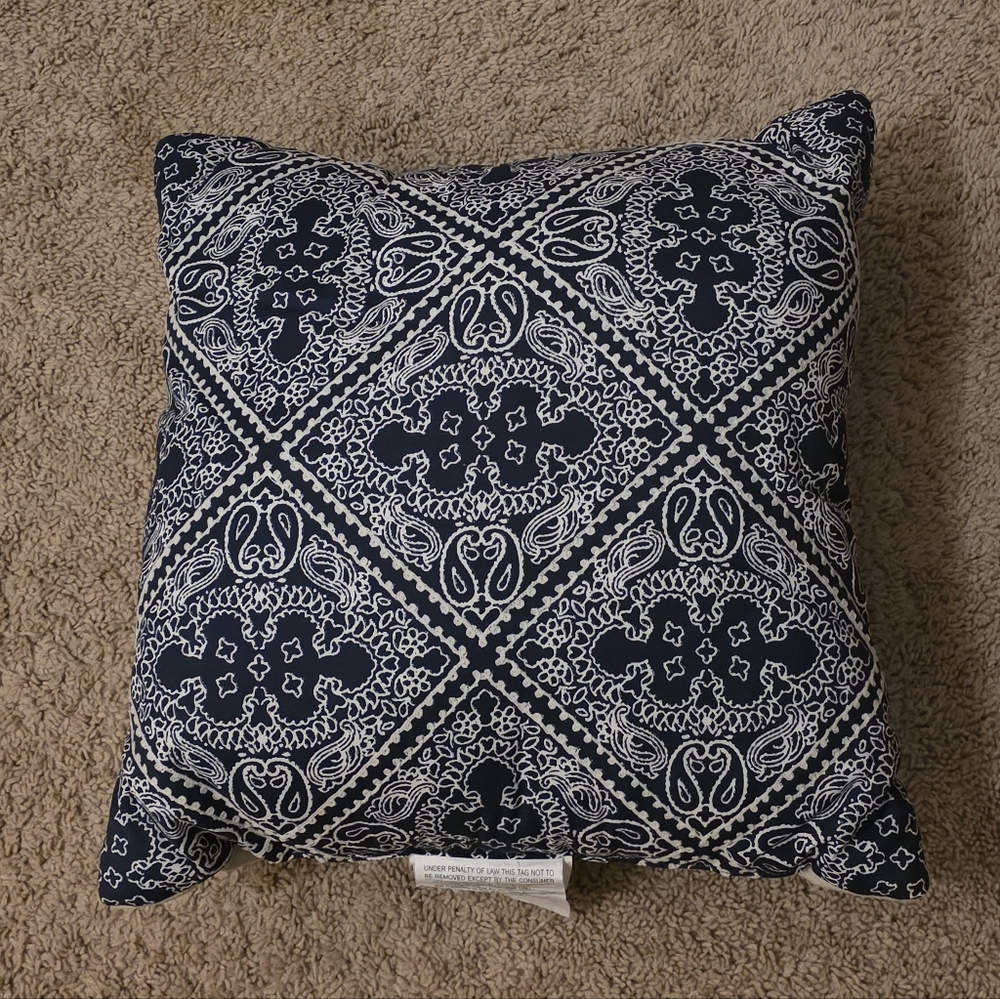 Decorative Navy Blue & White Patterned Embroidered Throw Pillow - Threshold 18in